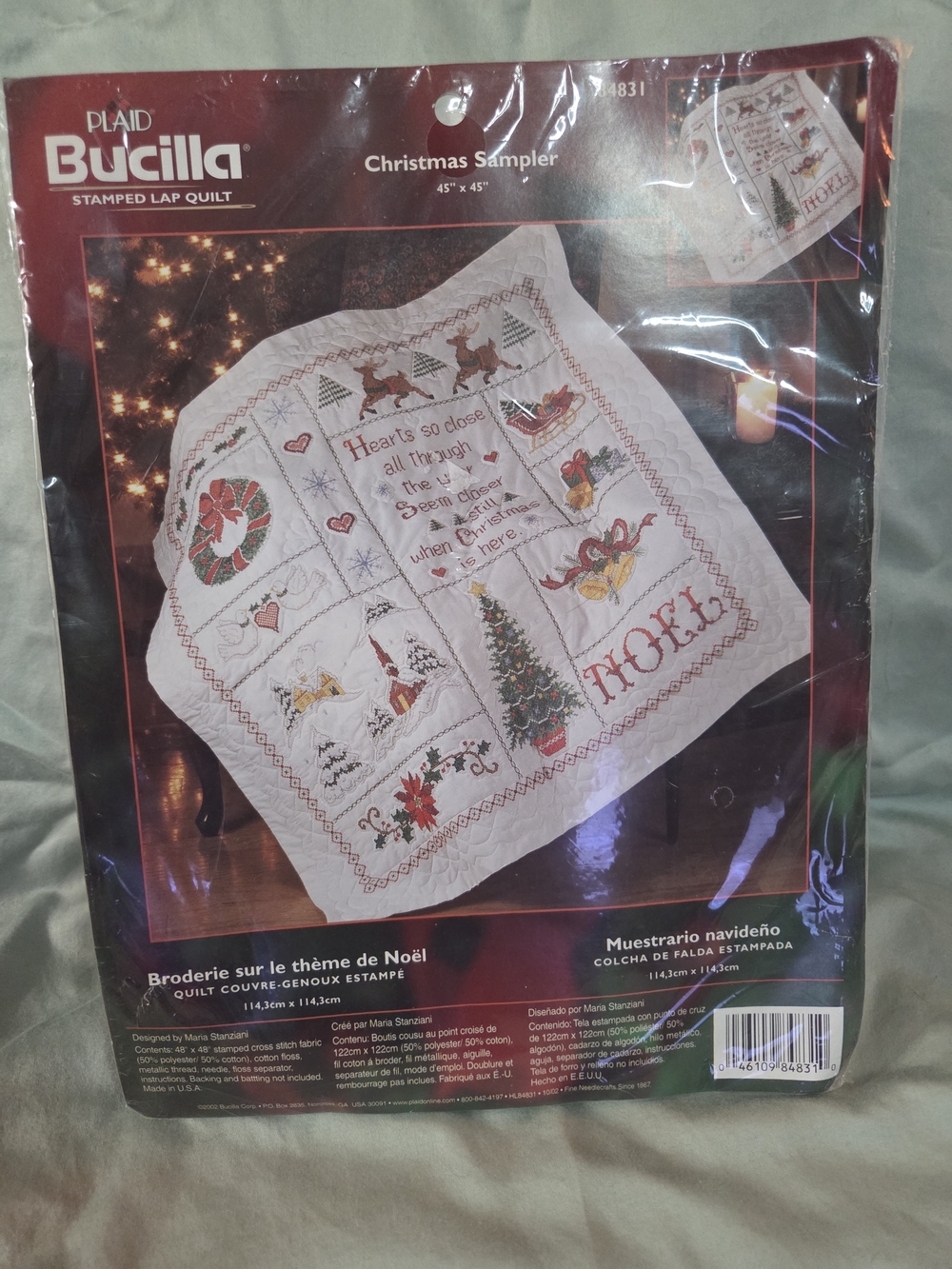 Bucilla White Christmas Sampler Stamped Quilt Kit with Red and Green Accents